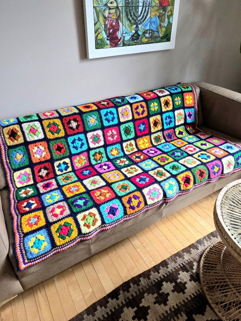 Handmade Crochet Multicolored Granny Square Throw Blanket Cover